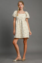将图片加载到图库查看器,Heart Jacquard Square Neck Puff Sleeve Mini Dress – Romantic Heart Jacquard Dress, Puff Sleeve Dress, Square Neck Mini Dress, Chic Date Night Dress, Elegant Puff Sleeve Dress