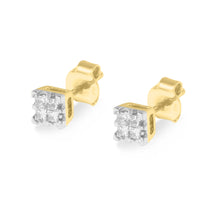 Load image into Gallery viewer, 10k Yellow Gold Princess Diamond Quad Stud Earrings (1/4 cttw, J-K Color, I2-I3 Clarity)