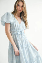 Load image into Gallery viewer, Eyelet Lace Puff Sleeve V Neck Midi Dress For Women – Elegant Fluttering Eyelet Lace Midi Dress, Puff Sleeve Detail, Timeless V Neck Design, Sophisticated Summer Dress