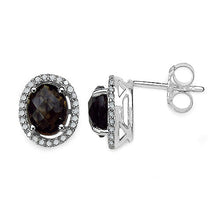 Load image into Gallery viewer, 2.39 Carat Genuine White Diamond & Smoky Quartz .925 Sterling Silver Earrings