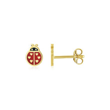 Load image into Gallery viewer, 14K Yellow Gold Ladybug Enamel Earrings