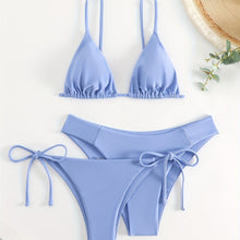 Load image into Gallery viewer, Essential Edge 3-Piece Bikini Set for Women – Solid Color High-Cut Triangle Top Two-Style Bottoms with Side Lace-Up Design & Quick-Drying Comfort – Versatile Women's Swimwear for Summer Pool Beach & Travel