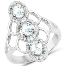Load image into Gallery viewer, 1.54 Carat Genuine Aquamarine and White Zircon .925 Sterling Silver Ring