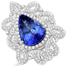 Load image into Gallery viewer, 11.68 Carat Genuine Tanzanite and White Diamond 18K White Gold Ring