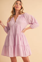 Load image into Gallery viewer, Notched Balloon Sleeve Tiered Mini Dress For Women–Trendy, Chic Style with Modern Balloon Sleeves, Tiered Layers for a Playful & Flirty Look
