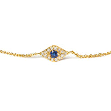 Load image into Gallery viewer, 10K Yellow Gold Blue Sapphire and Diamond Accent Evil Eye Station Link Bracelet (H-I Color, I1-I2 Clarity) - Size 7"