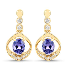 Load image into Gallery viewer, 0.76 Carat Genuine Tanzanite and White Diamond 14K Yellow Gold Earrings