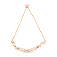 Load image into Gallery viewer, 14K Rose Gold Plated .925 Sterling Silver 1/10 Cttw Diamond Alternating Swirl link Bolo Bracelet (I-J Color, I2-I3 Clarity) - 6" to 9" Adjustable
