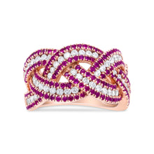 Load image into Gallery viewer, 18K Rose Gold Red Ruby and 7/8 Cttw Diamond Woven Braided Band Ring (F-G Color, VS1-VS2 Clarity) - Ring Size 7