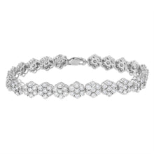 Load image into Gallery viewer, .925 Sterling Silver 2.0 cttw Diamond 7 Stone Floral Cluster Link Bracelet (I-J Color, I3 Clarity) -7.25"