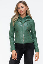 Load image into Gallery viewer, Women Classic Snobbish Faux Leather Zip-Up Drawstring Hooded Jacket Edgy & Casual PU Leather Jacket For Streetwear