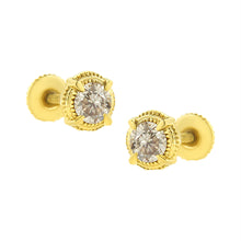 Load image into Gallery viewer, 14K Yellow Gold Plated .925 Sterling Silver 1.0 Cttw Round Brilliant Cut Diamond Solitaire Milgrain Stud Earrings (K-L Color, I2-I3 Clarity)