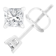 将图片加载到图库查看器,AGS Certified 18K White Gold 1.0 Cttw 4-Prong Set Princess-Cut Solitaire Diamond Screw Back Stud Earrings (E-F Color, SI2-I1 Clarity)
