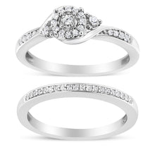 将图片加载到图库查看器,.925 Sterling Silver 1/4 Cttw Diamond Halo and Swirl Engagement Ring and Wedding Band Set (I-J Color, I3 Clarity)- Ring Size 7