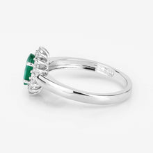 将图片加载到图库查看器,0.86 Carat Genuine Zambian Emerald and White Diamond 14K White Gold Ring