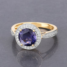 Load image into Gallery viewer, 1.79 Carat Genuine Iolite and White Diamond 14K Yellow Gold Ring