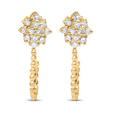 将图片加载到图库查看器,14K Yellow Gold Plated .925 Sterling Silver 1/10 Cttw Diamond Floral Cluster and Beaded Hoop Stud Earrings (H-I Color, I1-I2 Clarity)