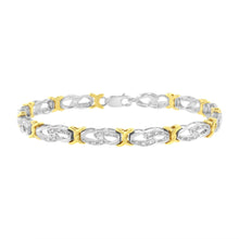 将图片加载到图库查看器,10k Yellow Gold Plated Sterling Silver 1/4 cttw Diamond Infinity and X Link Bracelet (I-J Clarity, I2-I3 Color) - Size 7.25"