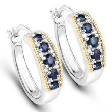 Load image into Gallery viewer, 0.70 Carat Genuine Blue Sapphire and White Diamond .925 Sterling Silver with 14K Yellow Gold Earrings