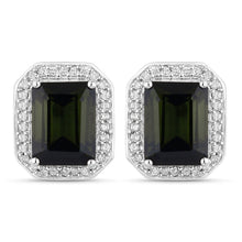 Load image into Gallery viewer, 3.57 Carat Genuine Green Tourmaline and White Diamond 14K White Gold Earrings