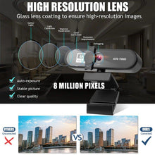 将图片加载到图库查看器,2K 4K Pc Webcam With Gift Tripod Autofocus Usb Web Camera Laptop Mini Camera 1080P with Microphone For Full Widescreen Laptop USB Webcams Privacy Shutter Tripod Desktop Notebook Webcam Video Calling Recording Webcam