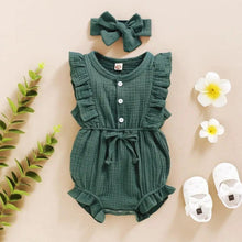 Load image into Gallery viewer, 2Pc Summer Newborn Baby Girls Romper Headband Ruffles Sleeveless Clothes - Ruffle Romper Baby girl clothes