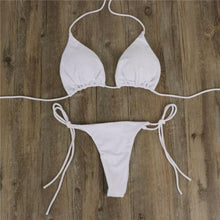 将图片加载到图库查看器,2pcs Bikini Set Padded Bra Women Push-Up Solid Swimwear Bandage Bathing Suit Swimsuit Swimming Suit Knotted String Triangle Bikini Tie Side High Cut Cheeky Bikini Set