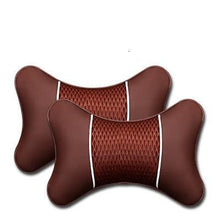Load image into Gallery viewer, 2Pcs PU Leather Knitted Car Pillows Headrest Neck Rest Cushion Support Seat Accessories Auto Black Safety Pillow Universal Decor Car Neck Pillows Headrest Relief Filled Fiber Universal Car Pillow Both Side Pu Leather Pack Headrest For Car Neck Pillow