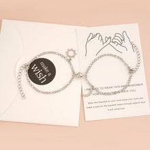 Load image into Gallery viewer, 2pcs / Set Elegant Stainless Steel Sun Moon Couple Bracelet Magnet Attracts Jewelry Magnetic Couple Bracelets Set Sliver Chain Bracelet Luxury Heart Bracelet Promise Couples Bracelets For Women Men