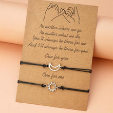 Load image into Gallery viewer, 2pcs / Set Minimalist Sun Moon Charm Couple Bracelet Card Love Jewelry Gift Adjustable Braided Rope Bracelets Pinky Pomise Matching Relationship Bracelets For Best Friends Couple