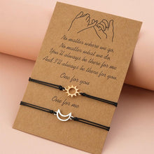Load image into Gallery viewer, 2pcs / Set Minimalist Sun Moon Charm Couple Bracelet Card Love Jewelry Gift Adjustable Braided Rope Bracelets Pinky Pomise Matching Relationship Bracelets For Best Friends Couple