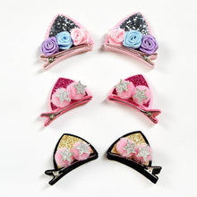 Load image into Gallery viewer, 2pcs/Set Cute Hair Clips For Girls Glitter Rainbow Felt Fabric Flowers Hairpins Cat Ears Bunny Barrettes Kids Hair Accessories for Halloween Parties Cosplay for Girls