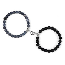 将图片加载到图库查看器,2Pcs/Set Heart Shape Magnet Pendant Bracelet Couples Love Meaningful Natural Stone Bangles Jewelry Bracelet For Couples Elastic Magnetic Field Therapy Bracelet Women Matt Stone Bracelets For Girlfriend
