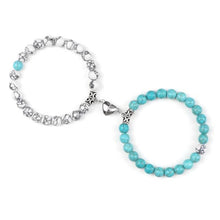 将图片加载到图库查看器,2Pcs/Set Heart Shape Magnet Pendant Bracelet Couples Love Meaningful Natural Stone Bangles Jewelry Bracelet For Couples Elastic Magnetic Field Therapy Bracelet Women Matt Stone Bracelets For Girlfriend