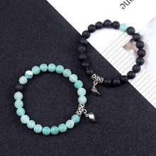 将图片加载到图库查看器,2Pcs/Set Heart Shape Magnet Pendant Bracelet Couples Love Meaningful Natural Stone Bangles Jewelry Bracelet For Couples Elastic Magnetic Field Therapy Bracelet Women Matt Stone Bracelets For Girlfriend