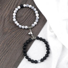 将图片加载到图库查看器,2Pcs/Set Heart Shape Magnet Pendant Bracelet Couples Love Meaningful Natural Stone Bangles Jewelry Bracelet For Couples Elastic Magnetic Field Therapy Bracelet Women Matt Stone Bracelets For Girlfriend