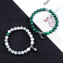 将图片加载到图库查看器,2Pcs/Set Heart Shape Magnet Pendant Bracelet Couples Love Meaningful Natural Stone Bangles Jewelry Bracelet For Couples Elastic Magnetic Field Therapy Bracelet Women Matt Stone Bracelets For Girlfriend