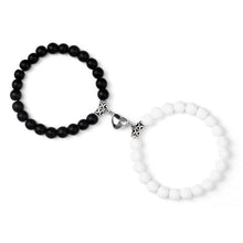 将图片加载到图库查看器,2Pcs/Set Heart Shape Magnet Pendant Bracelet Couples Love Meaningful Natural Stone Bangles Jewelry Bracelet For Couples Elastic Magnetic Field Therapy Bracelet Women Matt Stone Bracelets For Girlfriend