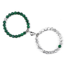 将图片加载到图库查看器,2Pcs/Set Heart Shape Magnet Pendant Bracelet Couples Love Meaningful Natural Stone Bangles Jewelry Bracelet For Couples Elastic Magnetic Field Therapy Bracelet Women Matt Stone Bracelets For Girlfriend