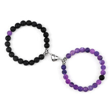 将图片加载到图库查看器,2Pcs/Set Heart Shape Magnet Pendant Bracelet Couples Love Meaningful Natural Stone Bangles Jewelry Bracelet For Couples Elastic Magnetic Field Therapy Bracelet Women Matt Stone Bracelets For Girlfriend