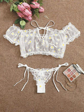 Load image into Gallery viewer, 2PCS/Set Off Shoulder Lace Up Bikinis Women Sweet Women's Bathing Suit Two Piece Strap Swimsuit Swimwear Bikini Beachwear Set Casual Short Sleeve Suits Swimsuits Beachwear Bathing Suits