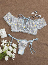 Load image into Gallery viewer, 2PCS/Set Off Shoulder Lace Up Bikinis Women Sweet Women's Bathing Suit Two Piece Strap Swimsuit Swimwear Bikini Beachwear Set Casual Short Sleeve Suits Swimsuits Beachwear Bathing Suits