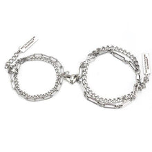 将图片加载到图库查看器,2pcs/Set Stainless Steel Double Chain Vintage Couple Bracelet Heart Magnet Attractive Magnetic Bracelet Oval Chain Paperclip Chain Double Layer Love Heart Magnet Bangle Bracelets Hypoallergenic Engraved Adjustable Couple Bracelet Set Gifts For Women Men