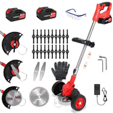 Load image into Gallery viewer, 3-in-1 Electric Cordless Grass Wacker Battery Powered Grass Trimmer with Wheels Adjustable Head with 2-Pieces 2500mAh Batteries