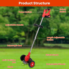 Load image into Gallery viewer, 3-in-1 Electric Cordless Grass Wacker Battery Powered Grass Trimmer with Wheels Adjustable Head with 2-Pieces 2500mAh Batteries