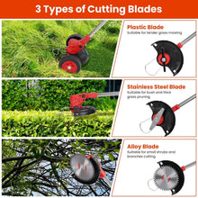 Load image into Gallery viewer, 3-in-1 Electric Cordless Grass Wacker Battery Powered Grass Trimmer with Wheels Adjustable Head with 2-Pieces 2500mAh Batteries
