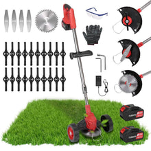 Load image into Gallery viewer, 3-in-1 Electric Cordless Grass Wacker Battery Powered Grass Trimmer with Wheels Adjustable Head with 2-Pieces 2500mAh Batteries