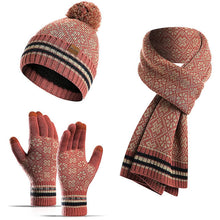 Load image into Gallery viewer, 3-in-1 Soft Warm Thick Cable Knitted Beanie Hat Scarf and Gloves Winter Set