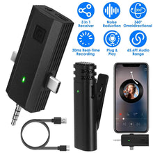 Load image into Gallery viewer, 3-in-1 Wireless Clip On Microphone Omnidirectional Noise Reduction Plug