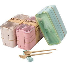 Load image into Gallery viewer, 3-Layer Stackable Bento Box Japanese Lunch Box Kit with Spoon & Fork